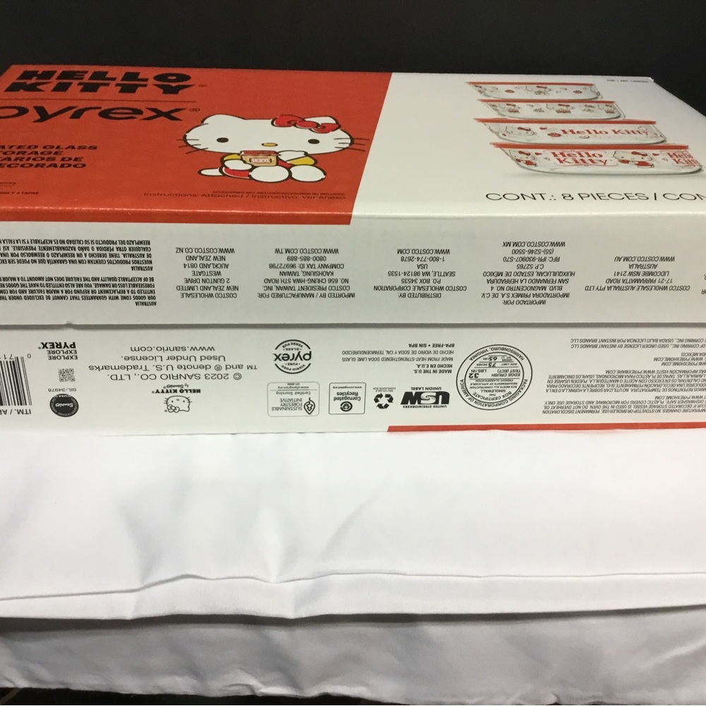 Hello Kitty Pyrex 8 Piece Food Storage Glass Set Limited Made In USA NIB.GIFT